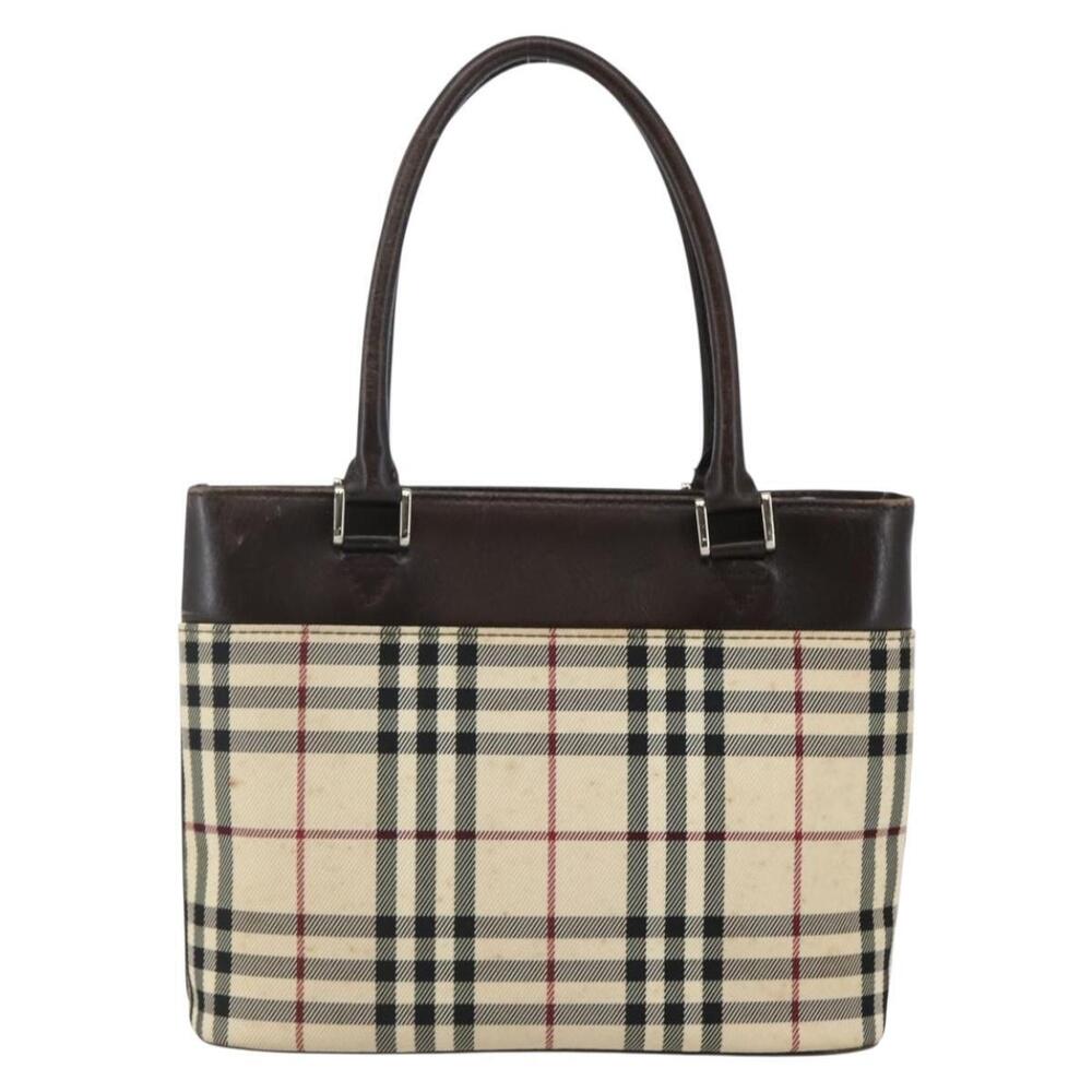BURBERRY Nova Check Hand Bag Canvas Beige Gold Auth BA6325 - Picture 2 of 16